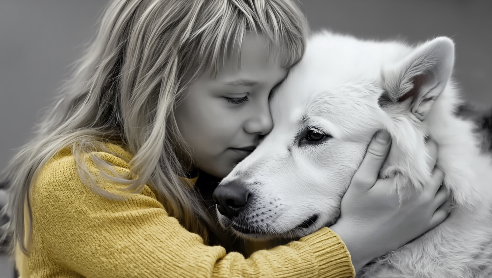 Enfant câlinant un chien noir et blanc