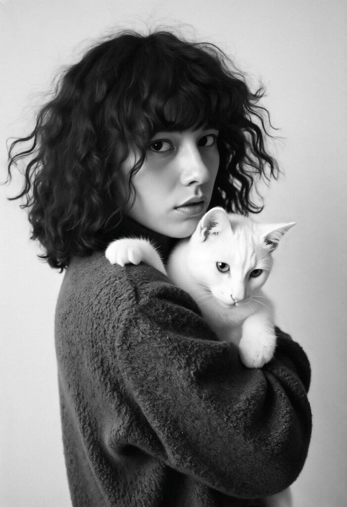 Femme triste regardant une photo de son chat décédé